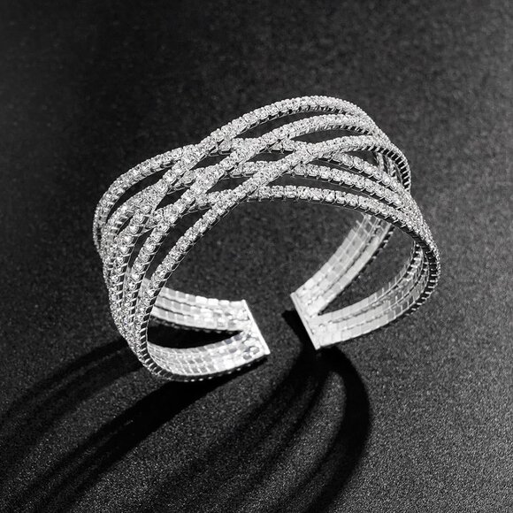 Rhinestone Bracelet for Women Silver Multilayer Cuff Bracelet Craystal Braidal B - Picture 6 of 7